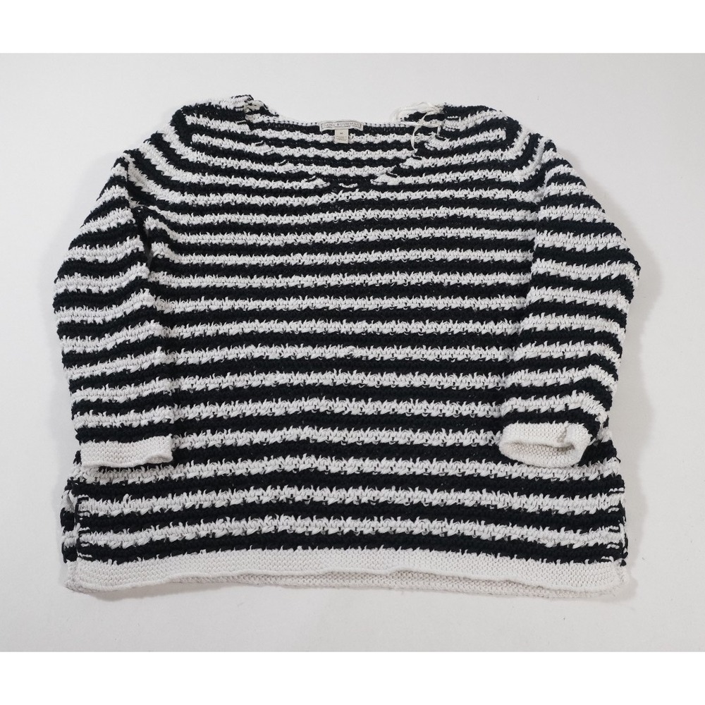 Dana Buchman Sweater Womens Medium Black White Striped Textured Knit Pullover